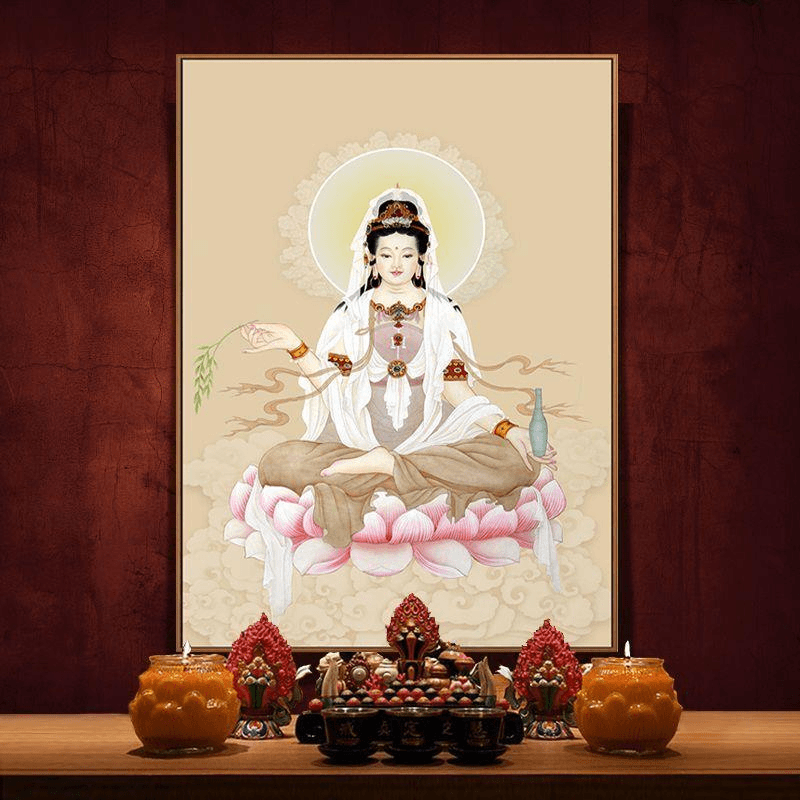 观音菩萨佛像画中堂供奉佛主佛画装饰画新中式玄关办公室墙画挂画