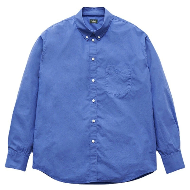 出口韩国！韩系女装八奶字母刺绣宽松中长款宽松纯棉克莱因蓝衬衫