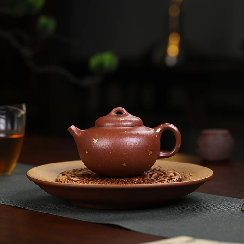 190ml宜兴紫砂壶原矿底槽清六合壶半手工制作洒金家用泡茶壶