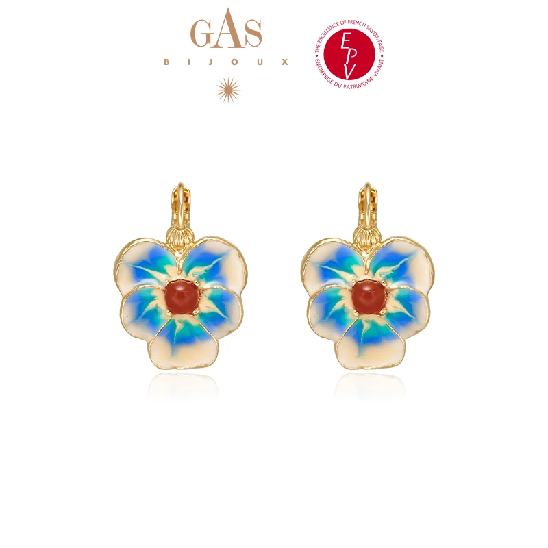 AZLOOK 铜合金耳饰 【法国进口】GASBIJOUX手绘珐琅彩鸢尾花耳环