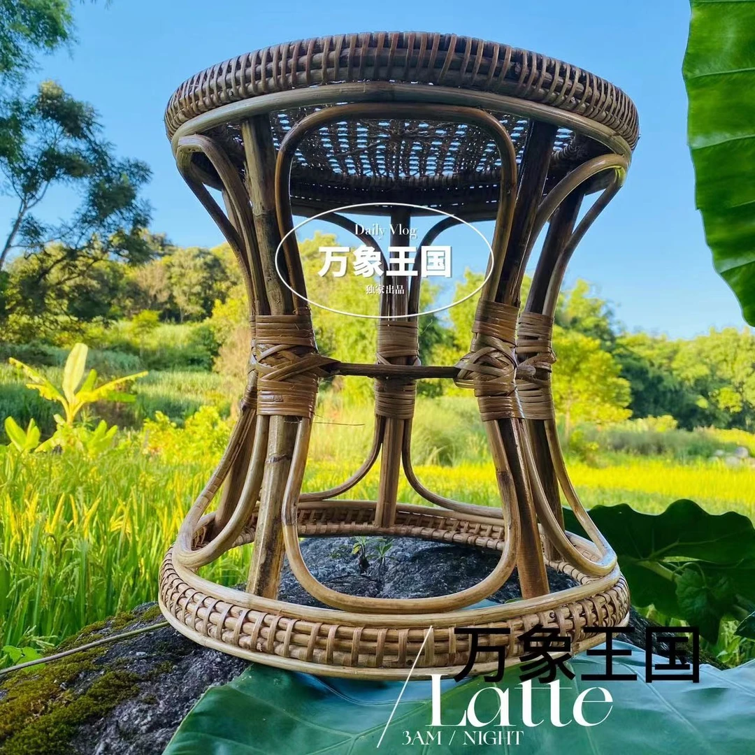 手工复古家用竹编藤编凳子东南亚藤凳书房舞蹈矮凳简约桌凳小板凳