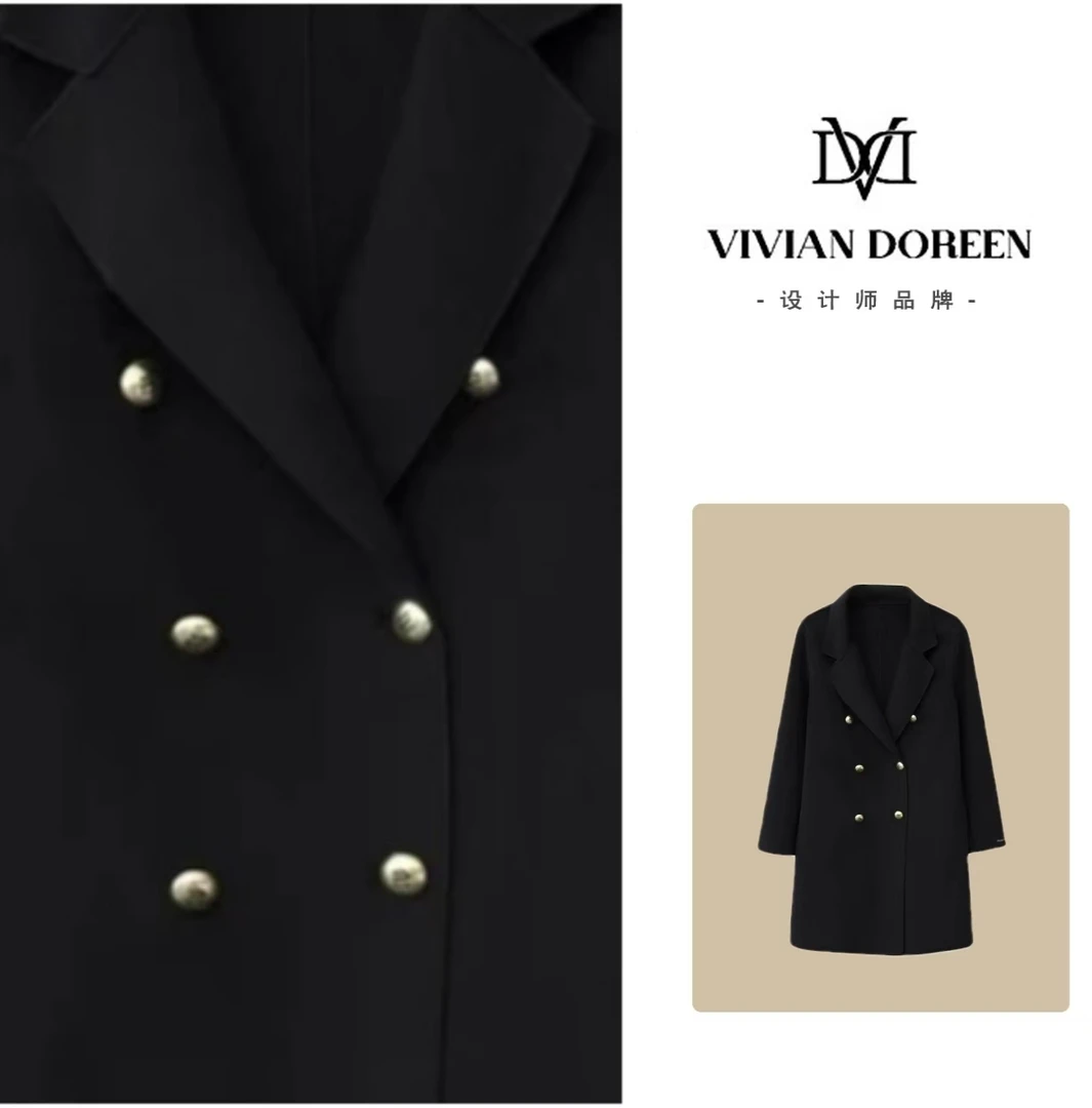 秋冬实力百搭~显瘦宽松通勤保暖中长款双面羊毛大衣 -8810