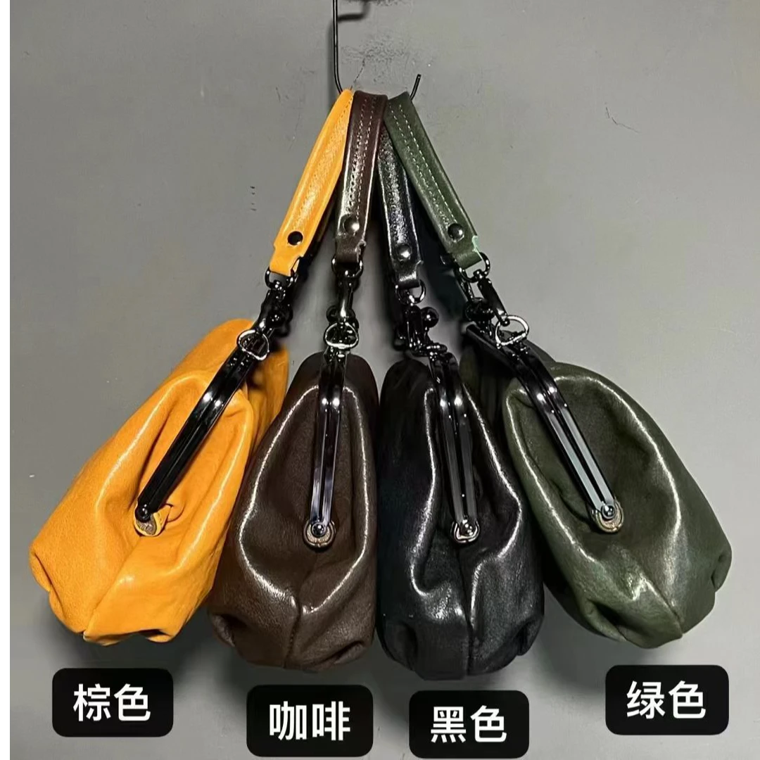 复古头层牛皮树膏牛皮高端单肩斜挎腋下百搭真皮潮流多功能夹子包