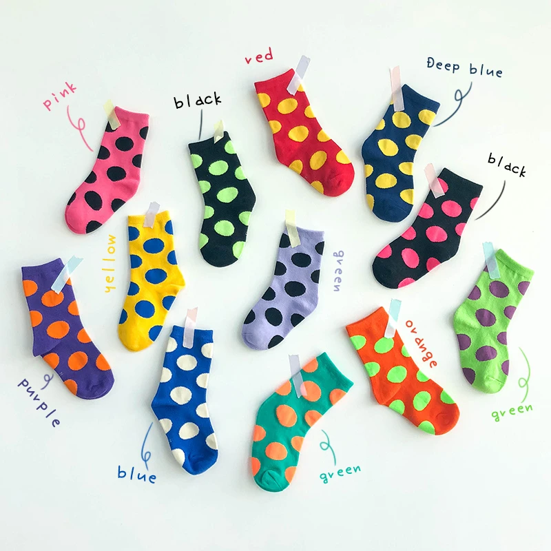儿童袜子春秋冬韩版女童彩色百搭男童波点长筒袜INS宝宝中筒袜潮