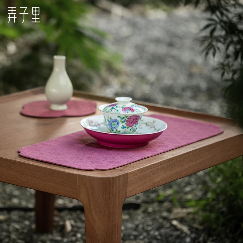 弄子里茶配件 菱纹帝王紫茶席22.5*48cm/海棠壶承垫17*21cm