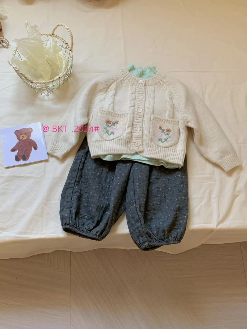 现货 秋款 儿童刺绣毛衣开衫2024秋季新款韩版童装女童绣花针织