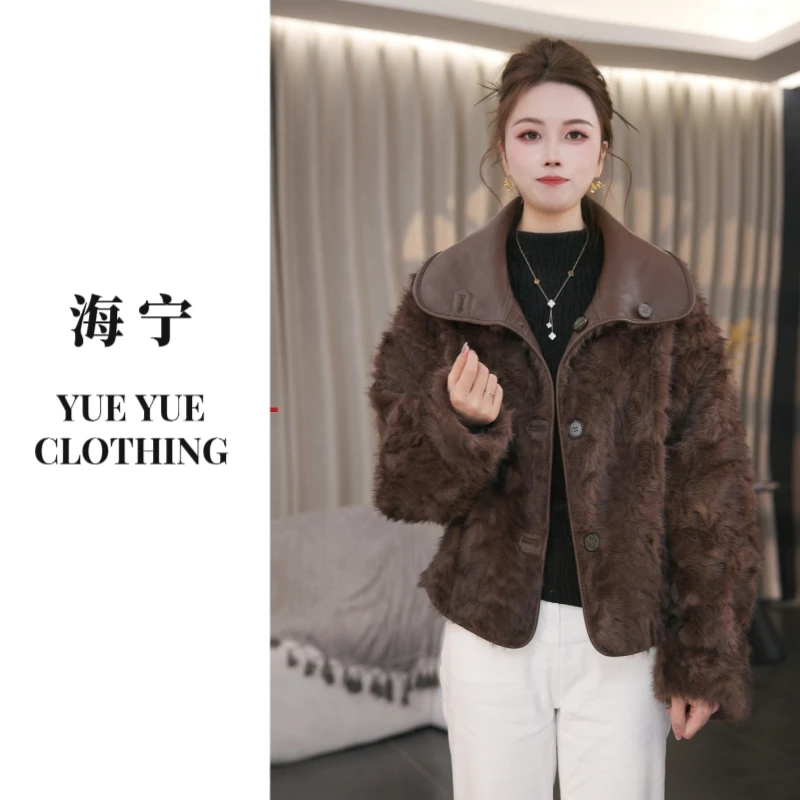 YY【馥郁茶色】海宁毛毛外套双面可穿时尚保暖2024冬季新款