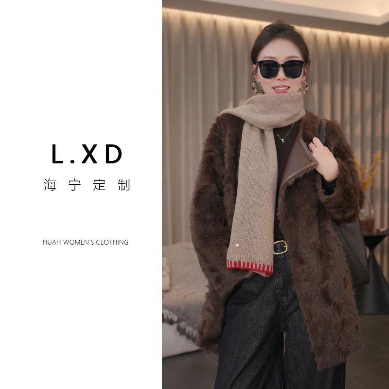 欧货海宁毛毛外套圆领2024秋冬季保暖冬款中长款双面穿气质上衣女