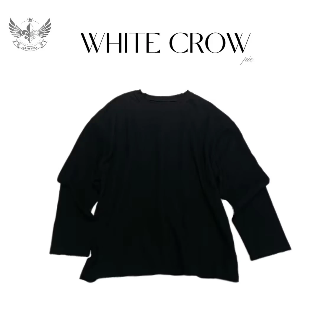 白乌鸦【简约四季】净版打底磨破长袖T 时尚休闲宽松百搭 7368
