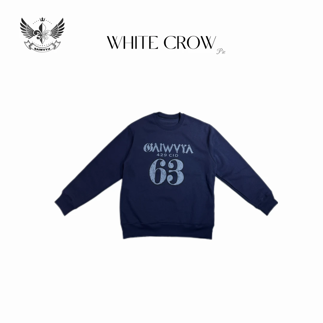 白乌鸦【数字63】圆领加绒卫衣 轻奢时尚休闲宽松 7296