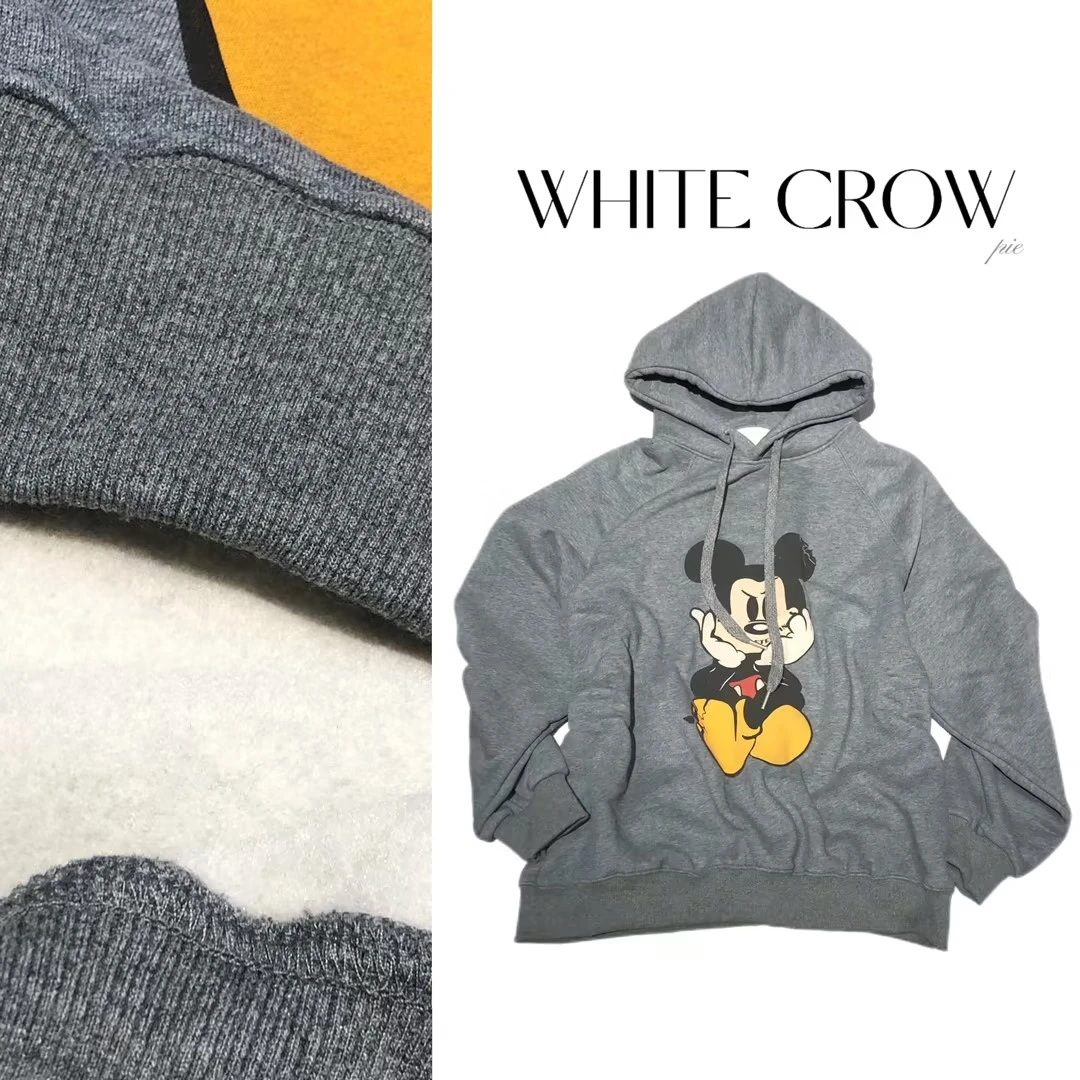 白乌鸦【托腮小奇】连帽加绒卫衣潮流时尚7087