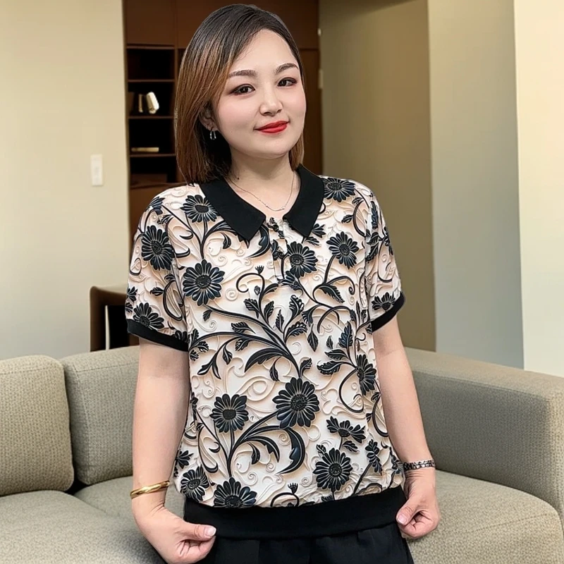 【清版价】夏季新品时尚显瘦短袖娃娃领下摆收边T恤女士休闲上衣