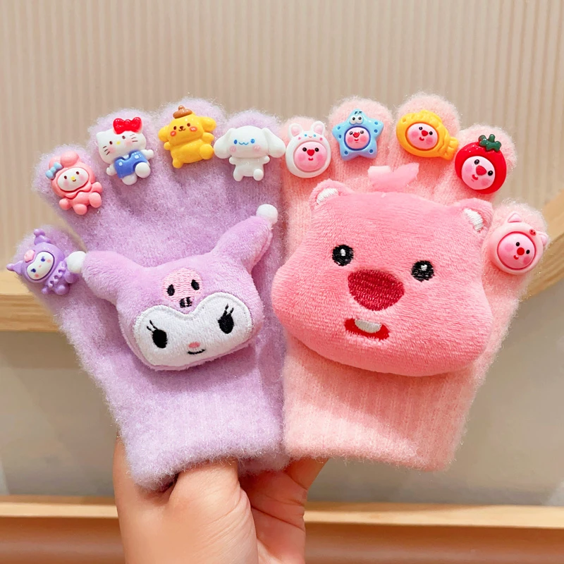 2024新款可爱女孩小海狸loopy~毛绒手套学生骑行分指手套女童保暖