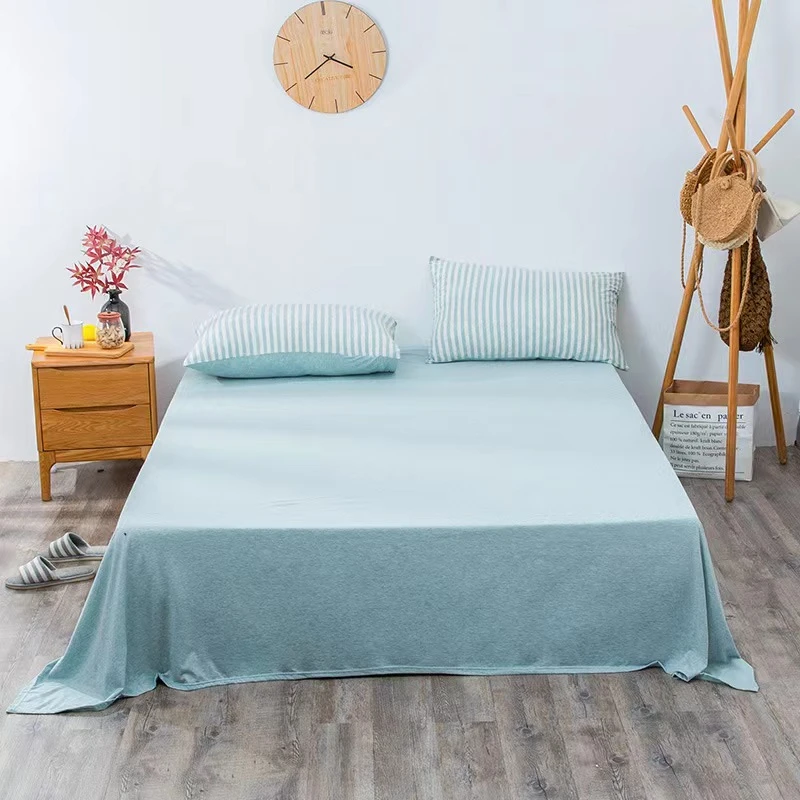 日式天竺棉纯棉 床单良品色纺针织棉裸睡防滑床垫床单 单件