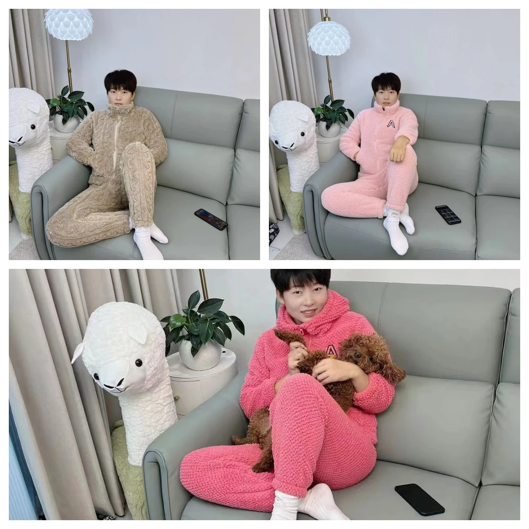 【438-456】天鹅绒加厚女拉链睡衣时尚套装居家服外穿柔软帽绒长款