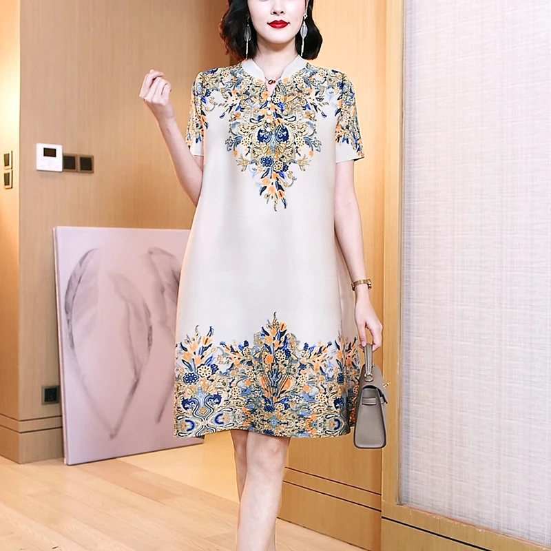 时尚青花瓷印花2024年夏季新款宽松大码洋气减龄女装裙子DCA798