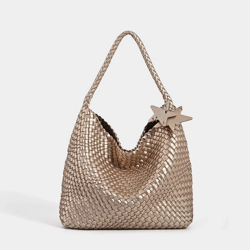 高级感小众设计手工编织包大容量托特包休闲慵懒风单肩腋下水桶包