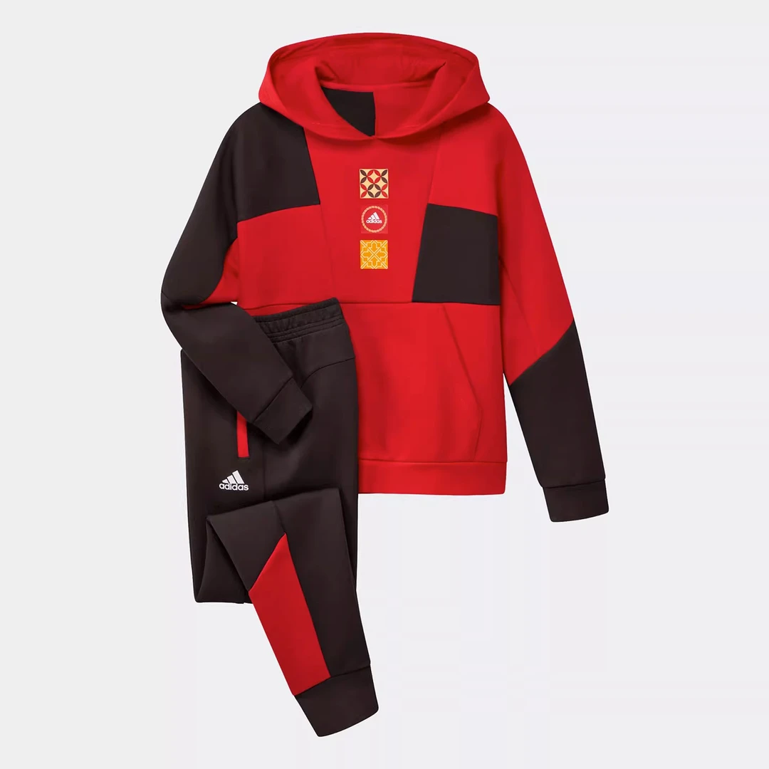 Adidas阿迪达斯正品儿童运动套装男秋季连帽卫衣长裤两件套HC2733