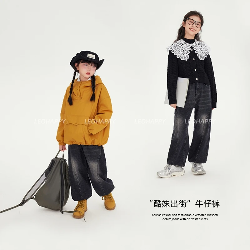 【酷妹出街】韩版休闲时尚百搭洗水做旧束脚口牛仔裤