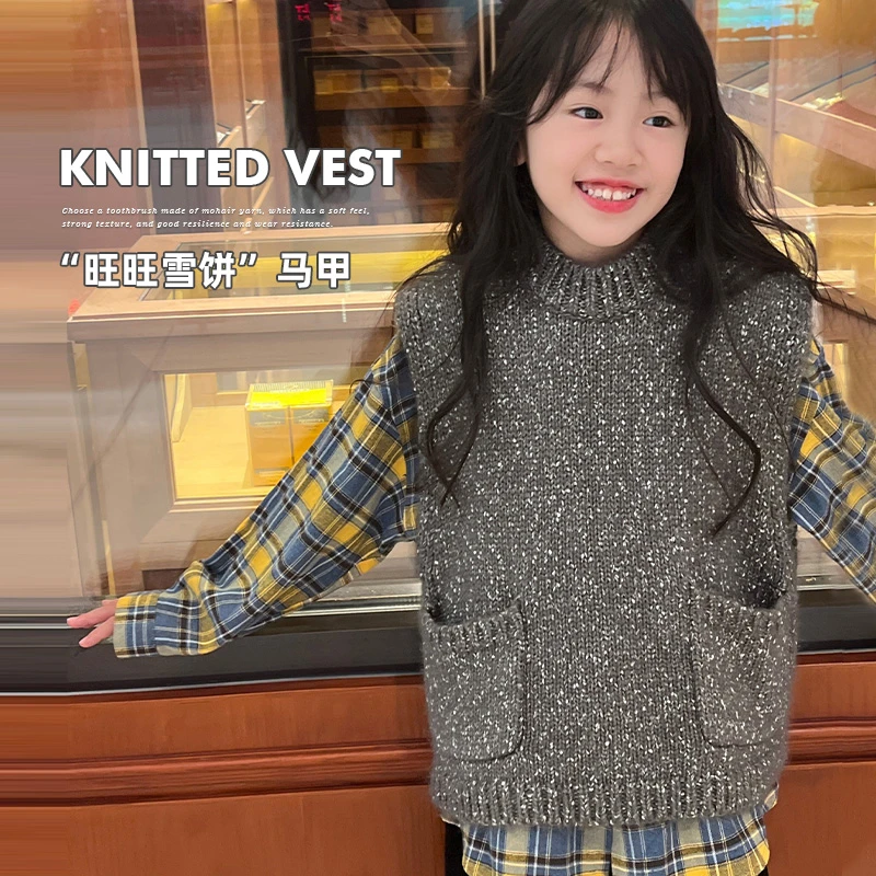 百搭时尚女童毛衣马甲秋冬新款儿童针织衫马夹中大童洋气上衣秋季