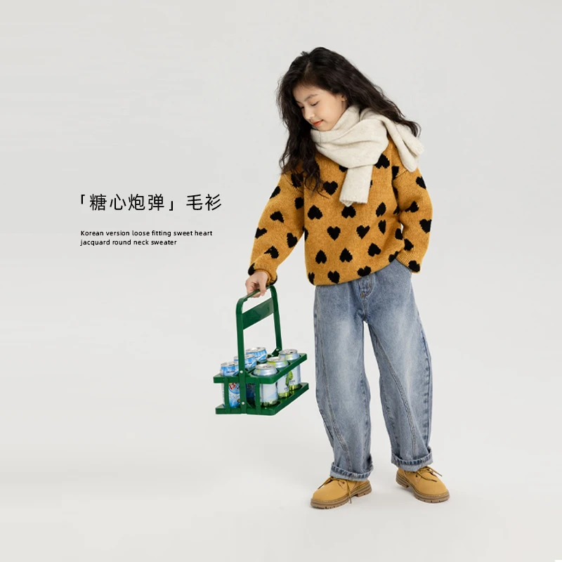 【糖心炮弹】儿童毛衣2023新款针织衫爱心提花中大童洋气毛织上衣