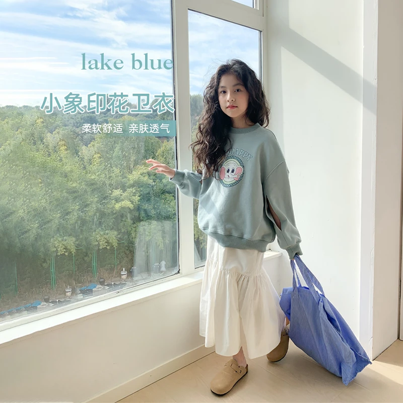 【小象卫衣】韩版宽松时尚落肩设计感镂空复古印花卫衣