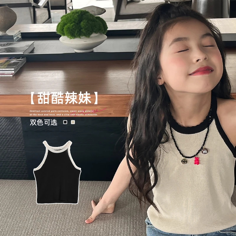 夏季女童辣妹背心吊带夏季外穿儿童打底衫针织无袖中大童洋气上衣