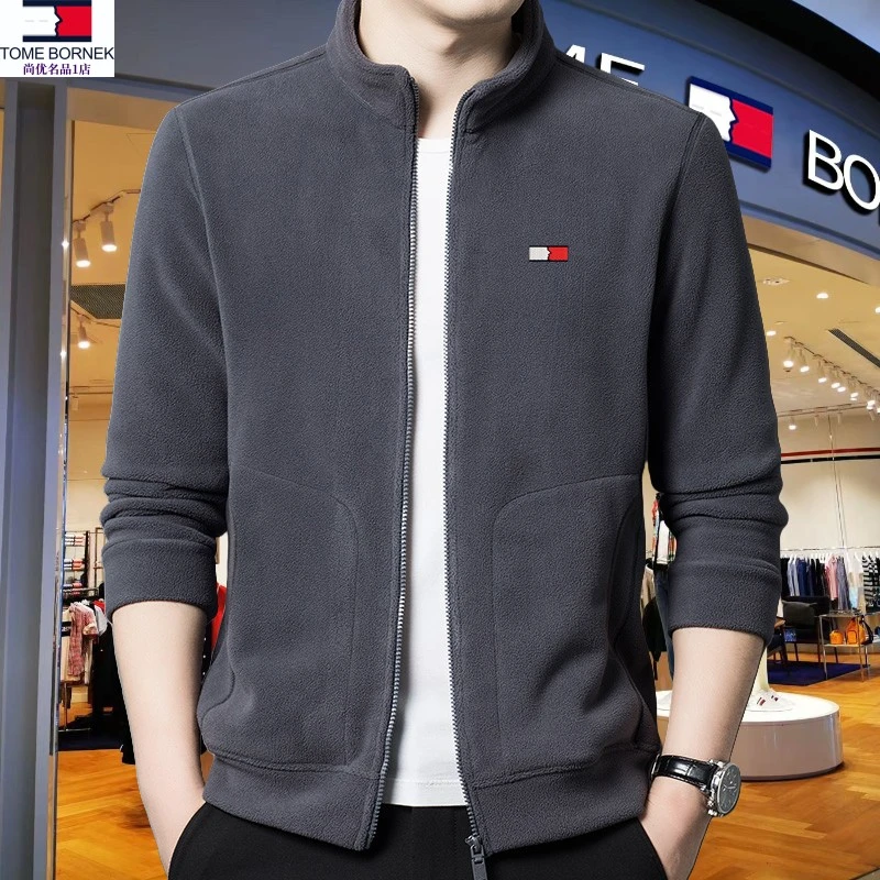 汤米希凯利奥粒绒抓绒衣男款秋冬季双面绒男士夹克摇粒绒卫衣外套