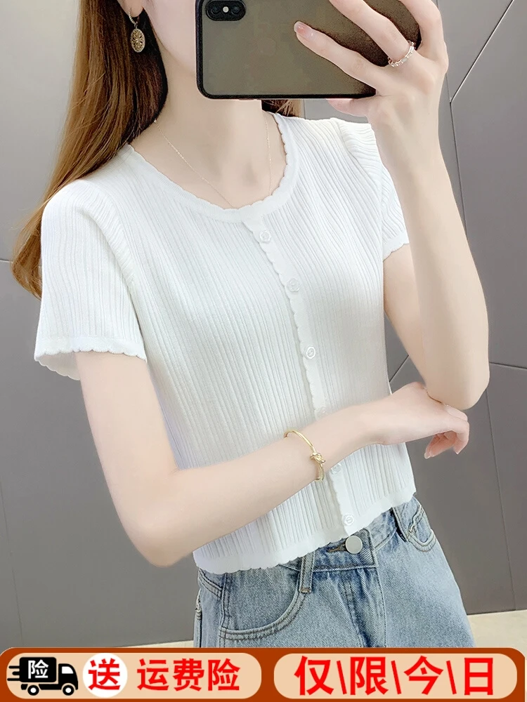 上衣显瘦短款夏季百搭针织衫