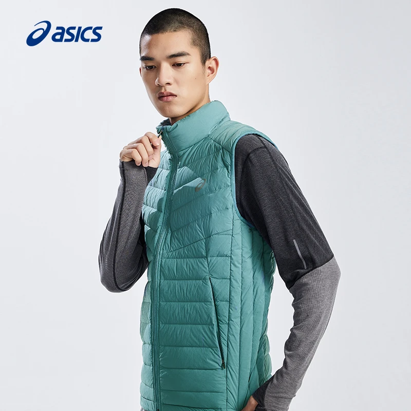 ASICS亚瑟士男子保暖羽绒背心男式弹力舒适立领运动羽绒时尚外套
