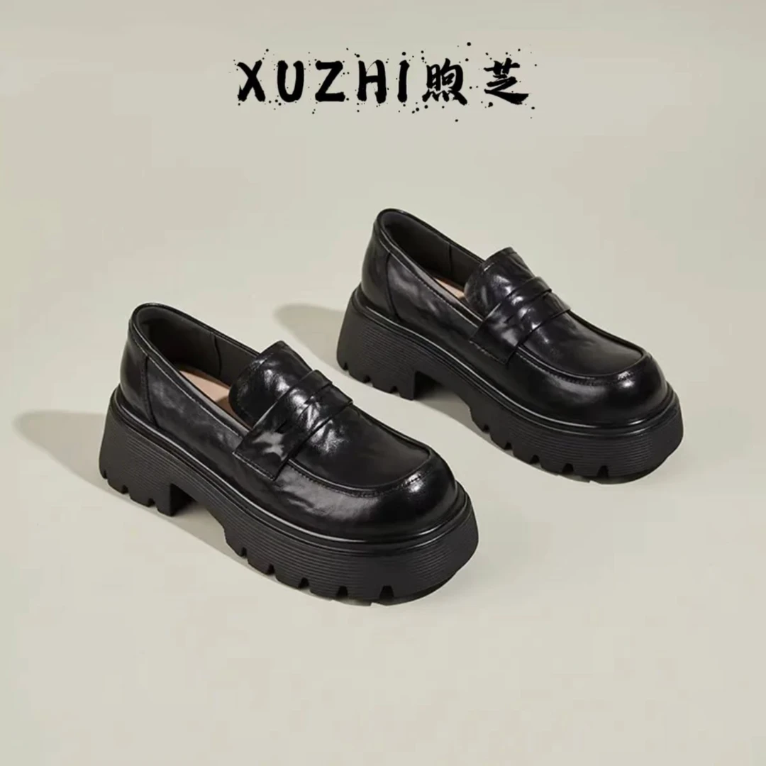 (LL-GL)厚底乐福鞋女2025新款春季百搭单鞋一脚蹬小皮鞋9902