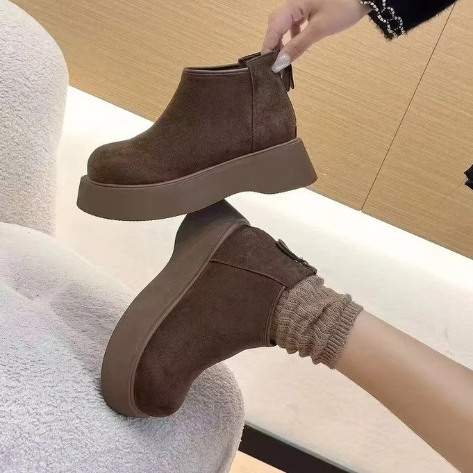XUZHI煦芝 雅丹风复古加绒切尔西靴2024冬英伦风厚底圆头百搭8720