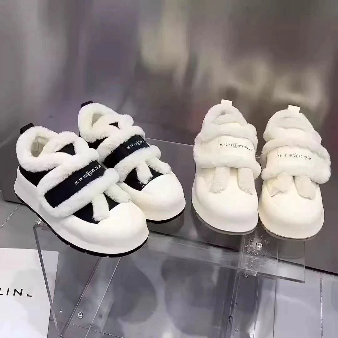 F022厚底魔术贴毛毛面包冬季加绒保暖2023新款