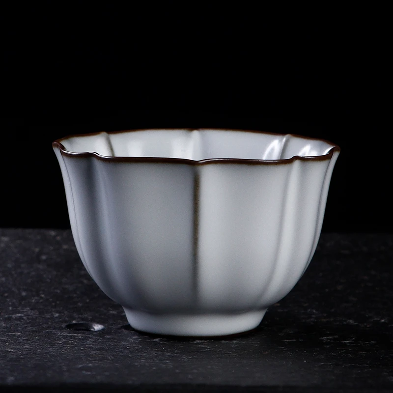 三青堂 茶养开片铁胎汝窑葵口杯 家用陶瓷功夫茶具茶杯品茗杯单杯