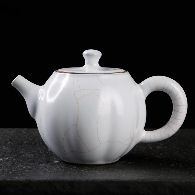 茶养开片厚湖月白汝窑南瓜壶 家用陶瓷功夫茶具 泡茶中式大号单壶