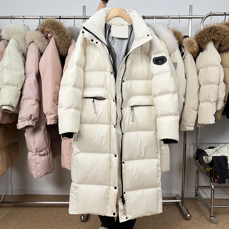 90白鸭绒2025冬季新款羽绒服女长款过膝连帽韩版时尚加厚保暖外套