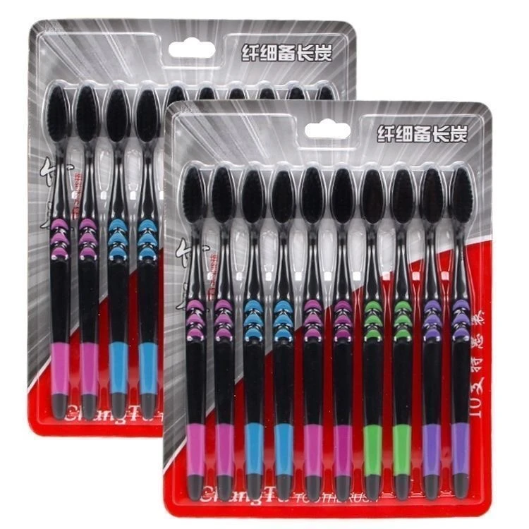 【到手10支】竹炭软毛牙刷超细毛成人学生家用高档柔软小头旅行牙刷