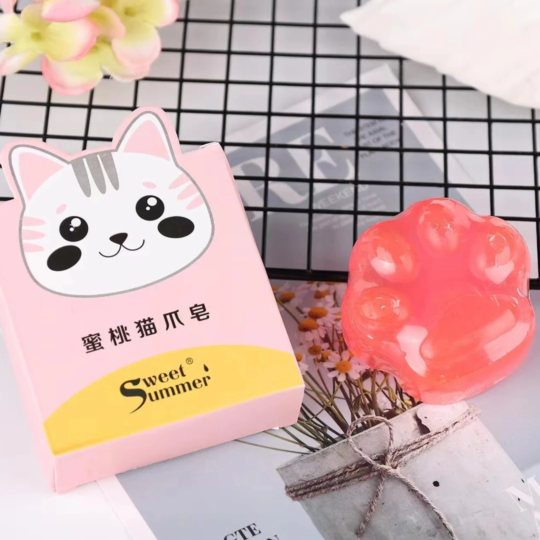 粉嫩手工香皂猫爪皂精油皂可爱洗脸洗澡洗手沐浴水蜜桃