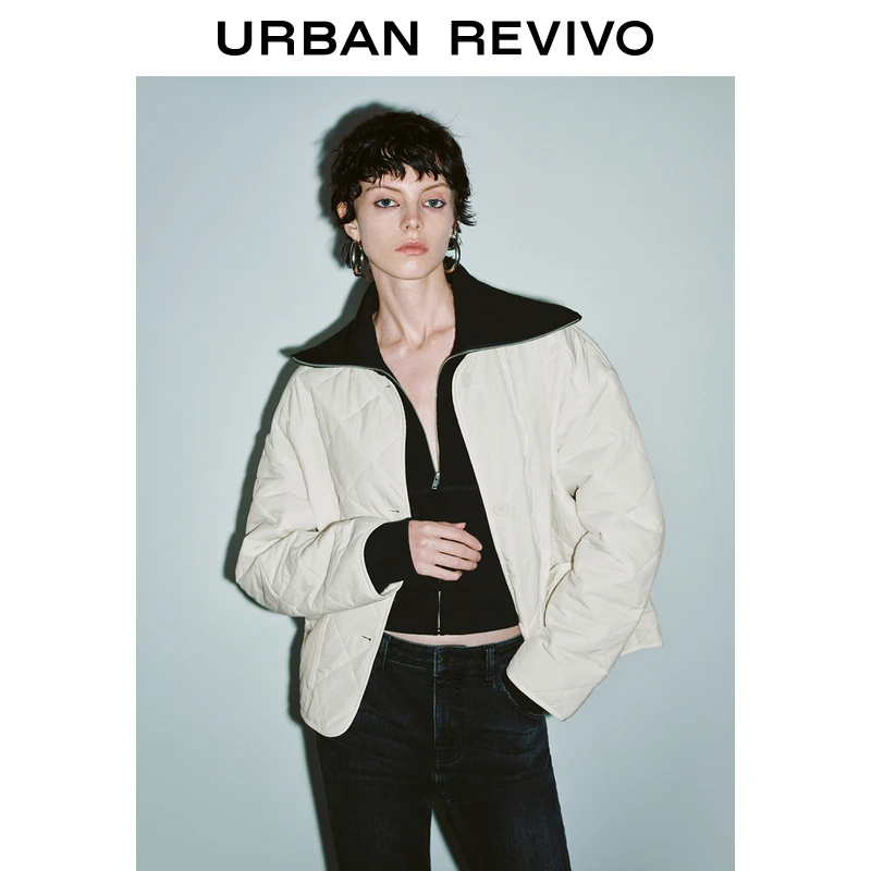 UR女装时尚休闲百搭菱格绗缝圆领棉服UYY140002