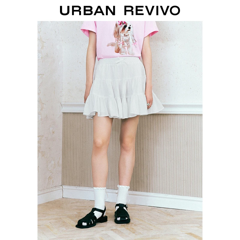 【合】UR2024秋季女装甜美少女感松紧腰蝴蝶结A字半身裙UYY540012