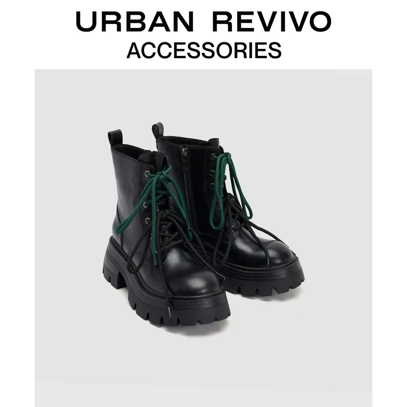 URBAN REVIVO女士潮流双色鞋带短靴UAYS40037