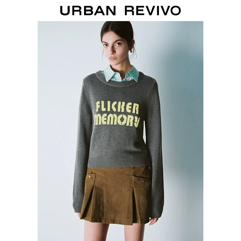 UR冬季新款女装时尚设计感撞色字母提花针织衫UYU940070