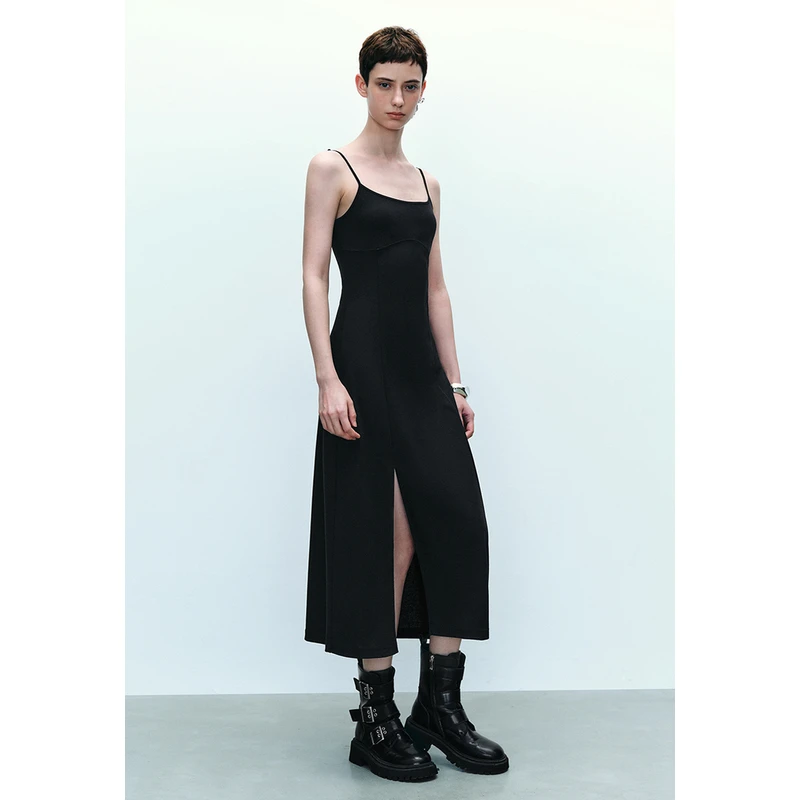 UR女简约气质褶皱修身吊带开衩连衣裙UYY740001