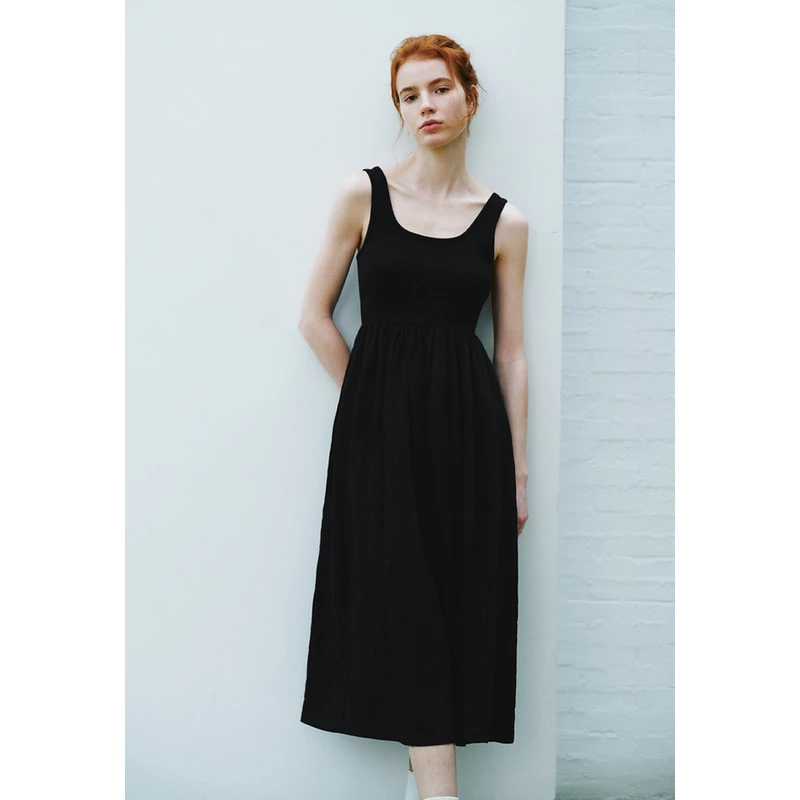 UR夏季新款女装时尚法式简约拼接无袖连衣裙UWU740055