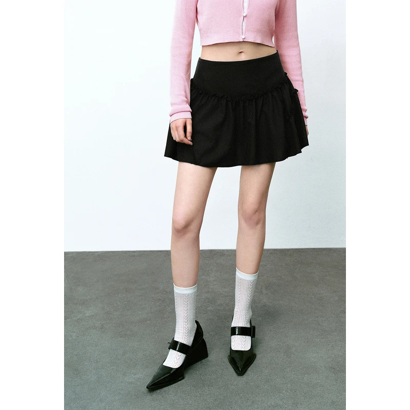 UR夏季新款女装都市休闲芭蕾风木耳边短款半裙UWU540061