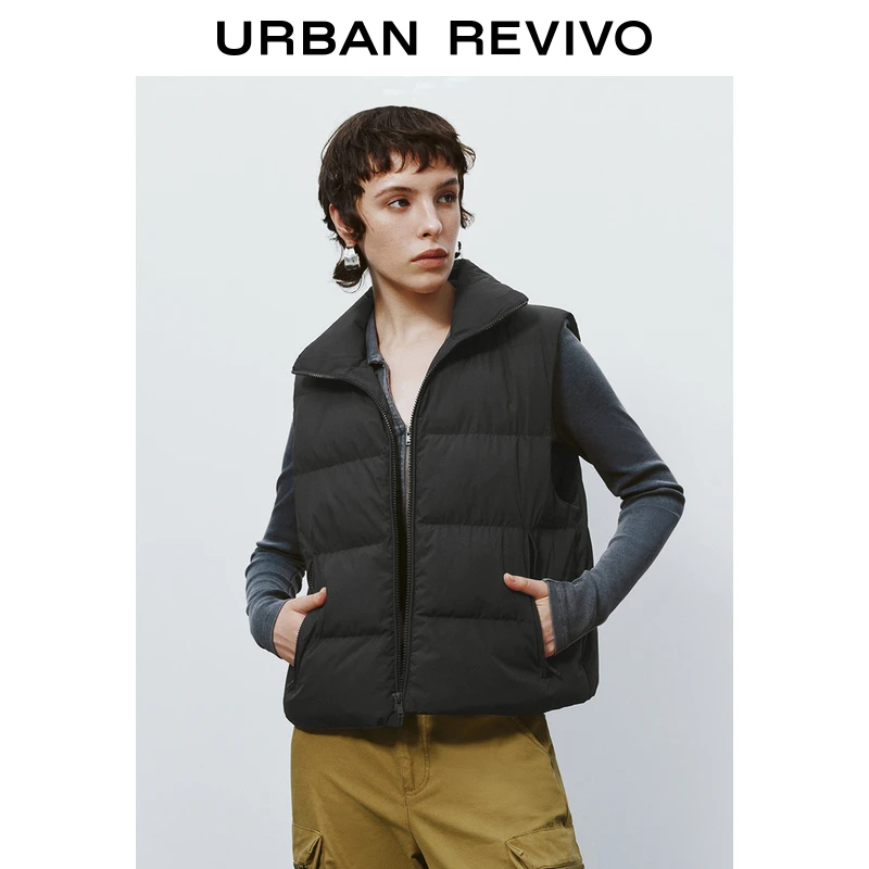 UR秋冬新款女装时尚百搭纯色短款立领无袖棉服UYY140003