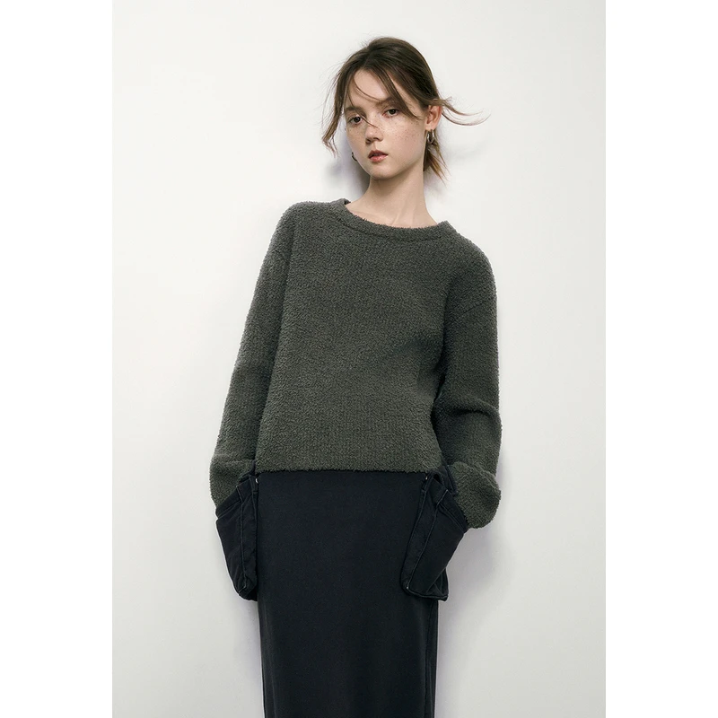 UR秋冬新款女装时尚慵懒气质百搭圆领小小织针织衫UWL930056