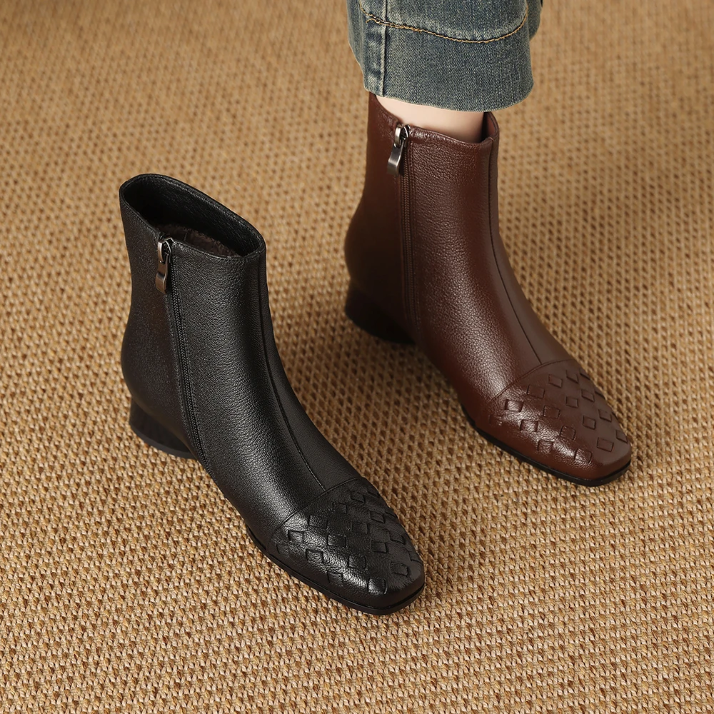 短靴女羊皮2024秋冬季新款粗跟中跟大码女鞋靴子真皮冬靴1863-12