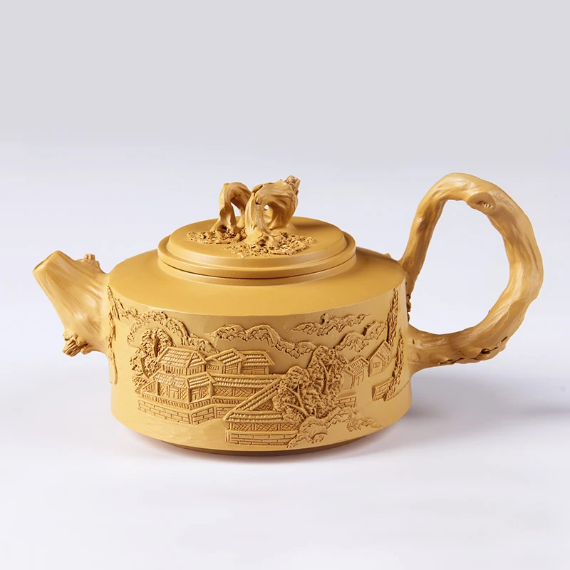 真迹手工浮雕原矿紫砂壶纯手工泡茶壶名家作品紫砂段泥茶壶单壶