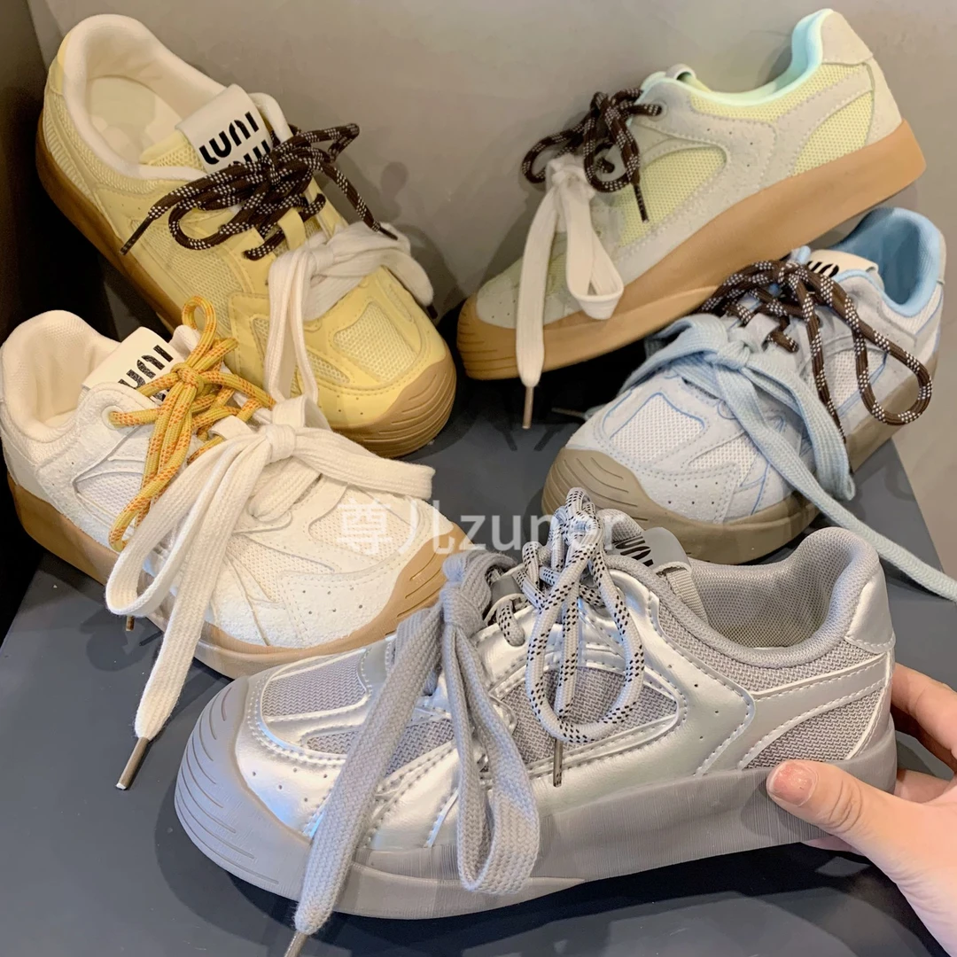 尊儿2024年春夏新款休闲百搭网面透气小众学生厚底ins双鞋带女鞋